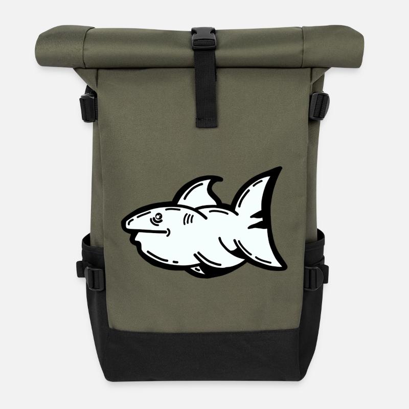 Cartoonish shark for marine conservation - Roll Top Backpack - olive/black