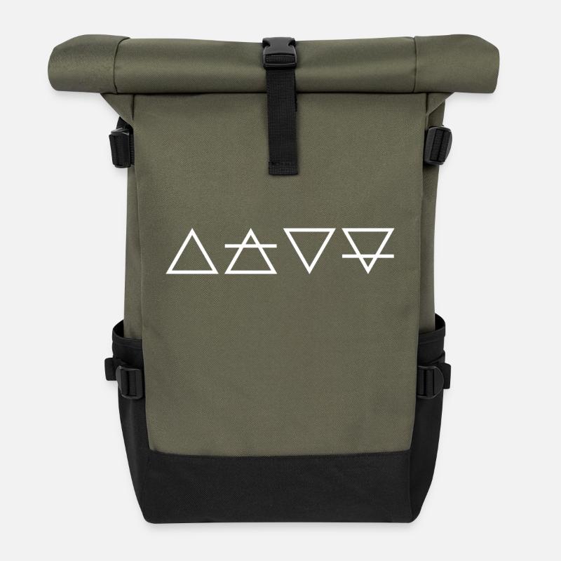 Wicca Elemente Feuer Luft Wasser Erde - Rolltop Rucksack - Olive/Schwarz