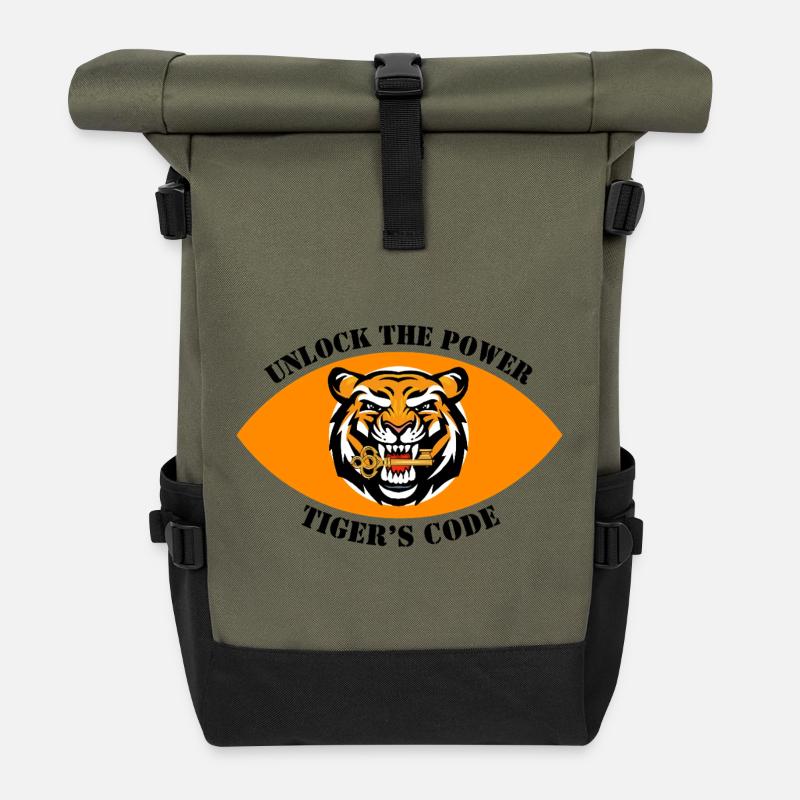 Conception dynamique de l’emblème du tigre - Sac à dos roll top - olive/noir