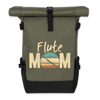 Flute Mom Retro Vintage Marching Band Design - Roll Top Backpack - olive/black - Front