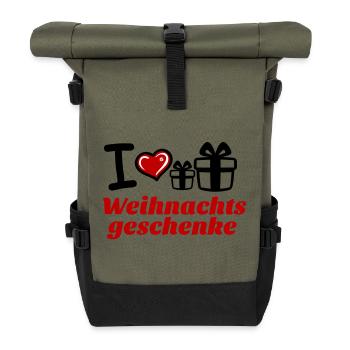 I Love Christmas Gifts - Roll Top Backpack - olive/black - Front