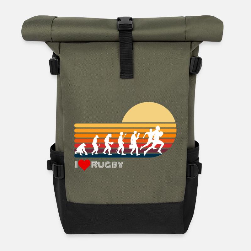 Rugby Retro Evolution Sonnenuntergang - Rolltop Rucksack - Olive/Schwarz