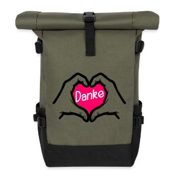 Dankeschön Danke HERZ - Rolltop Rucksack - Olive/Schwarz - Vorne
