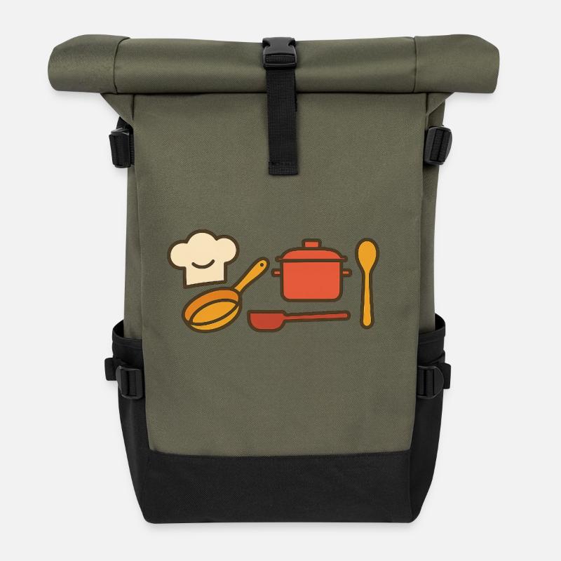Chef with passion – cuisine love enjoyment - Roll Top Backpack - olive/black