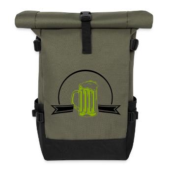 Grüner Neon Bierkrug Outline - Rolltop Rucksack - Olive/Schwarz - Vorne