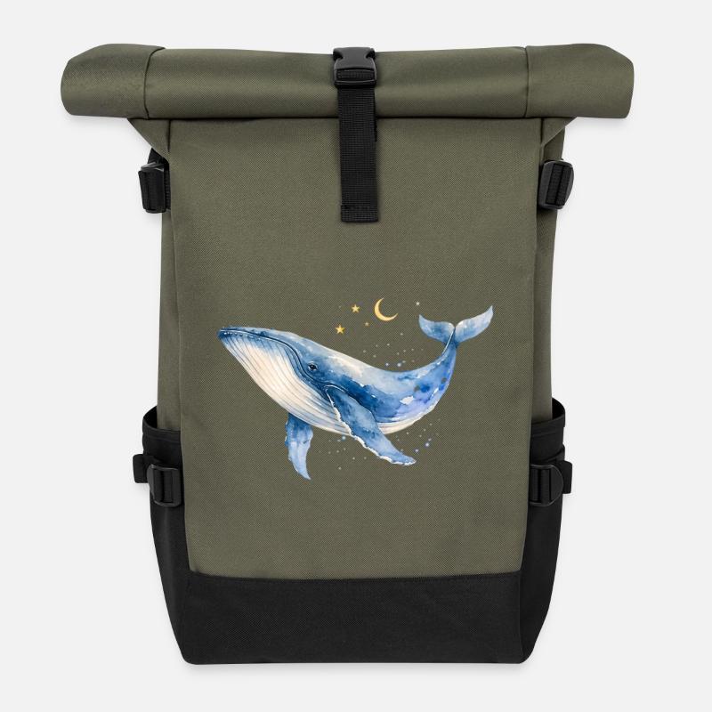 Wal Aquarell by MEERchandise  - Rolltop Rucksack - Olive/Schwarz