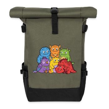 Niedliche Monster - Rolltop Rucksack - Olive/Schwarz - Vorne