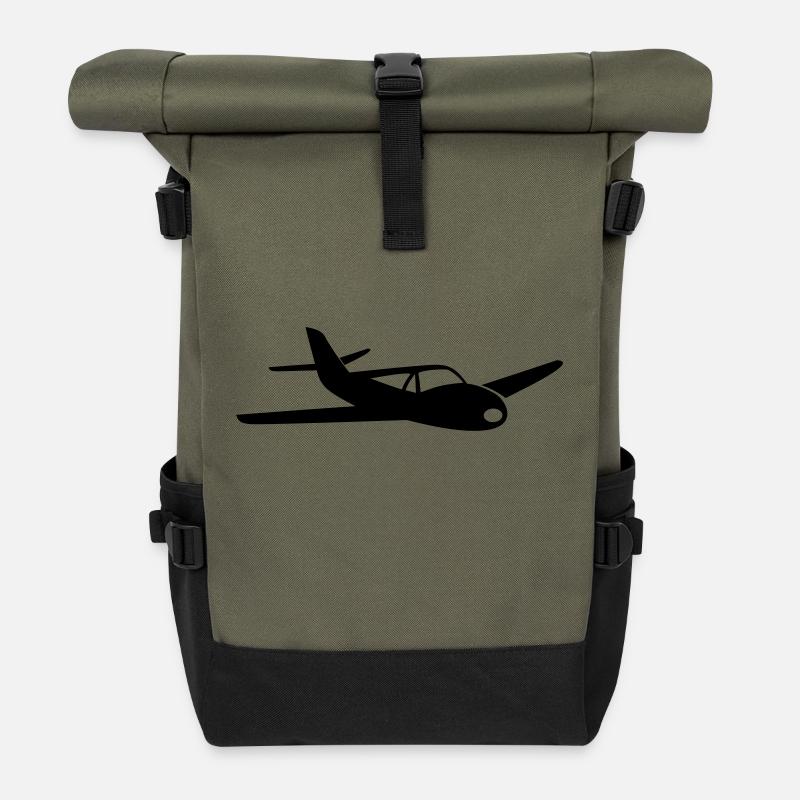 Kleines Sportflugzeug - Rolltop Rucksack - Olive/Schwarz
