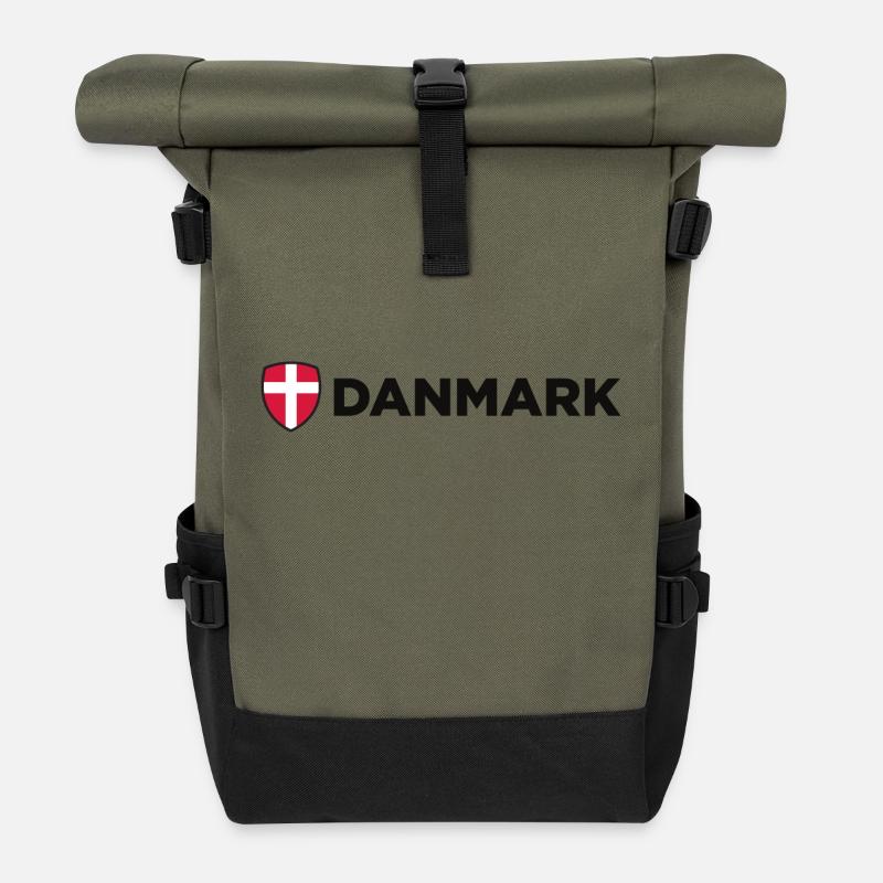 Nationalflagge von Dänemark - Rolltop Rucksack - Olive/Schwarz