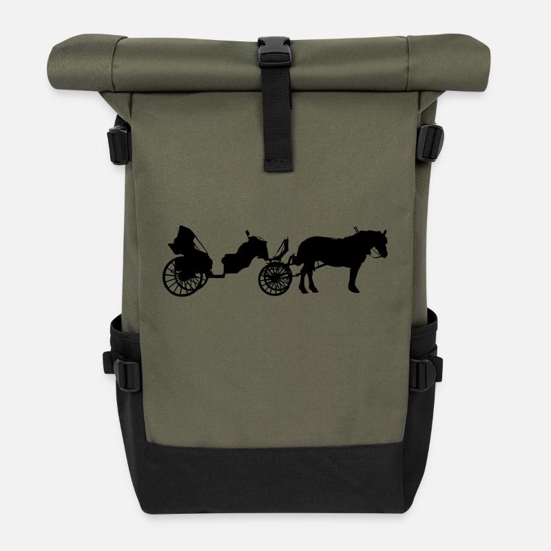 Kutsche mit Pferd - Rolltop Rucksack - Olive/Schwarz