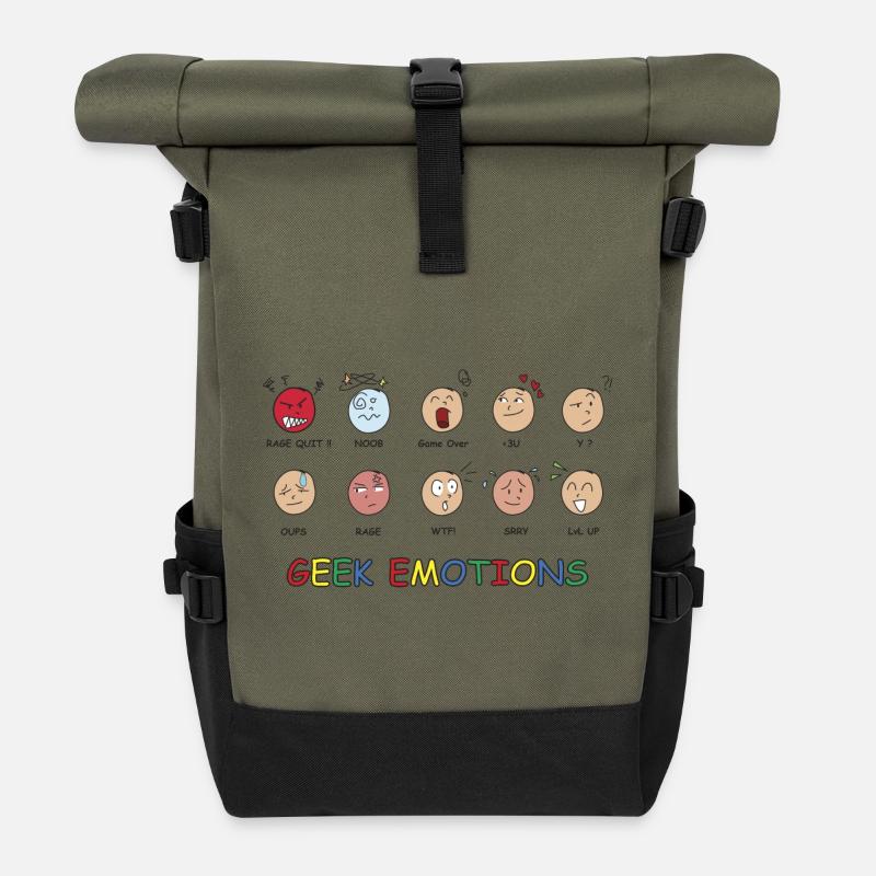 GEEK EMOTIONS - Texte NOIR - Sac à dos roll top - olive/noir