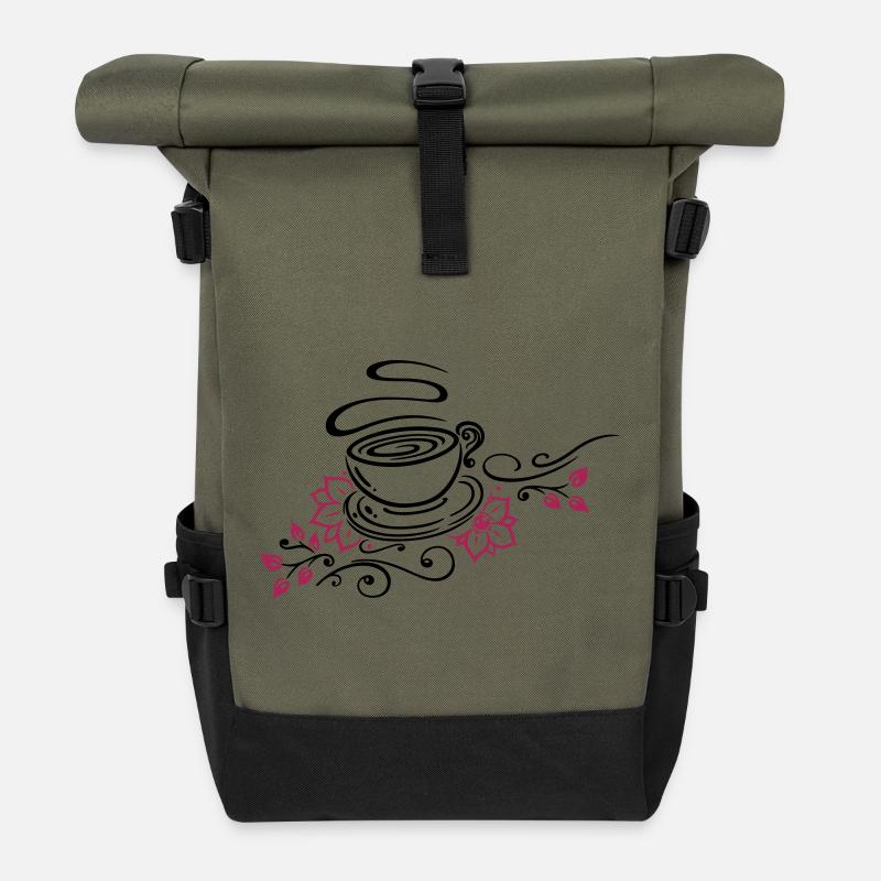 Tee, Teetasse, tea time, Kirschblüten - Rolltop Rucksack - Olive/Schwarz