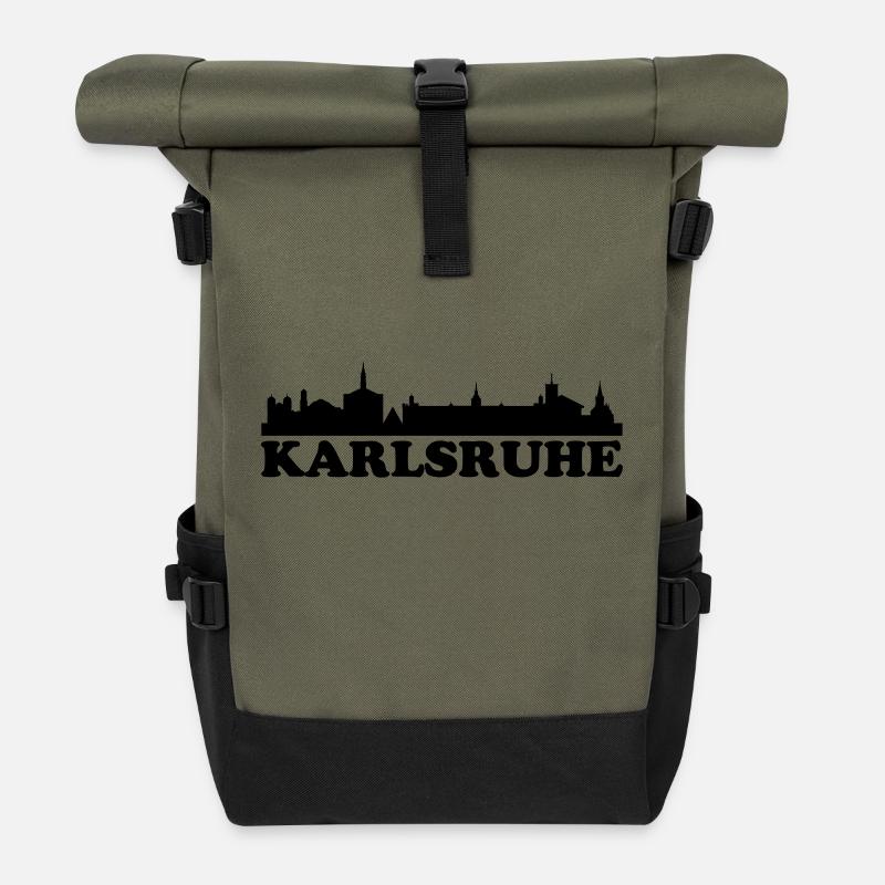 Skyline Karlsruhe Text - Rolltop Rucksack - Olive/Schwarz