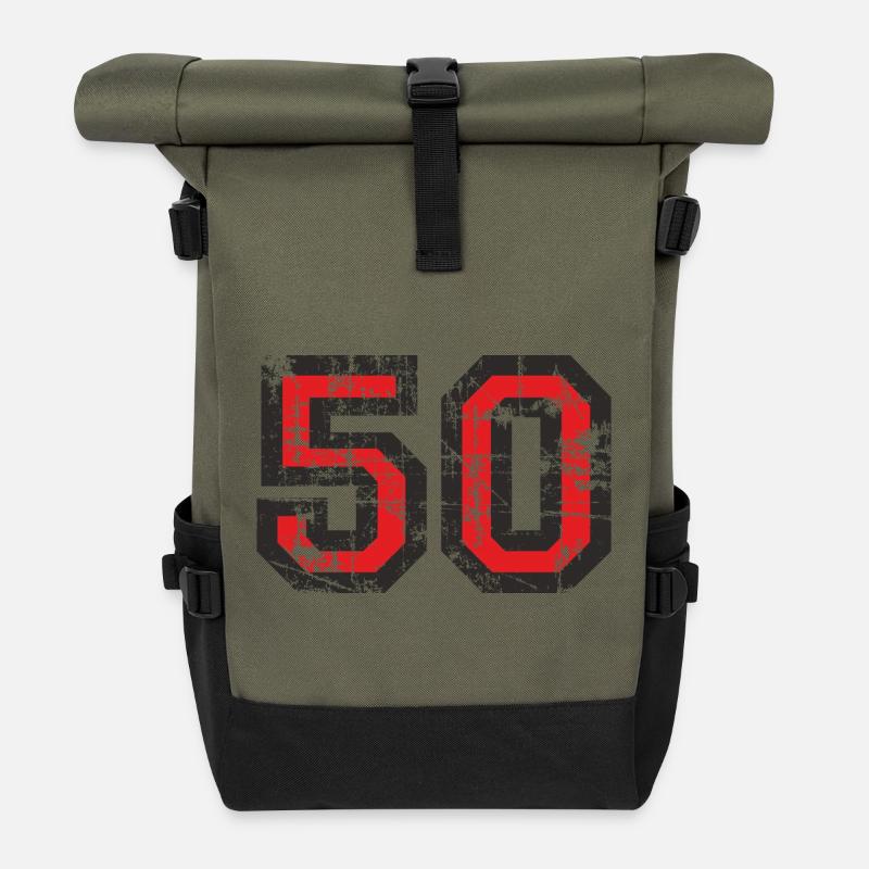 Number 50 Fifty 50th Birthday Design - Roll Top Backpack - olive/black