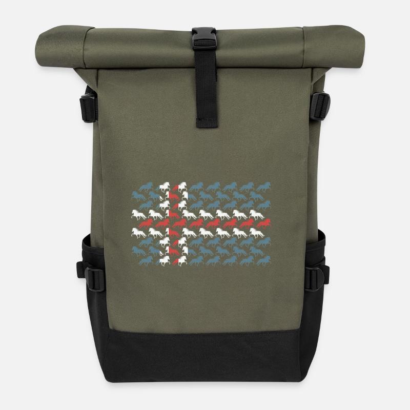 Trikolore-Pferde in einem sich wiederholenden Muster - Rolltop Rucksack - Olive/Schwarz