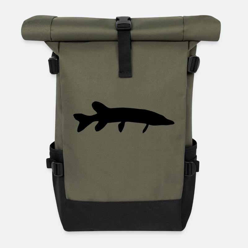 Hecht - Fisch - Fish - Rolltop Rucksack - Olive/Schwarz