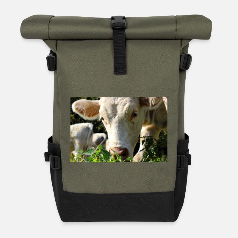 Kuh Poster - Rolltop Rucksack - Olive/Schwarz
