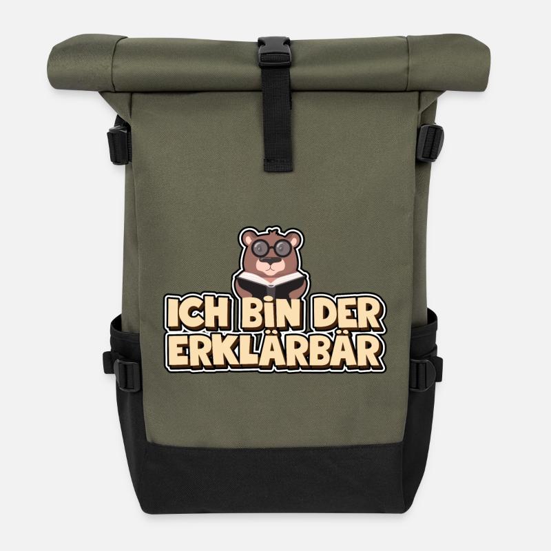 Ich bin der Erklärbär - Rolltop Rucksack - Olive/Schwarz