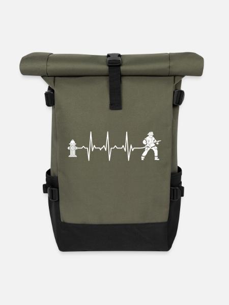 Feuerwehrmann Feuerwehr Herzschlag - Rolltop Rucksack - Olive/Schwarz