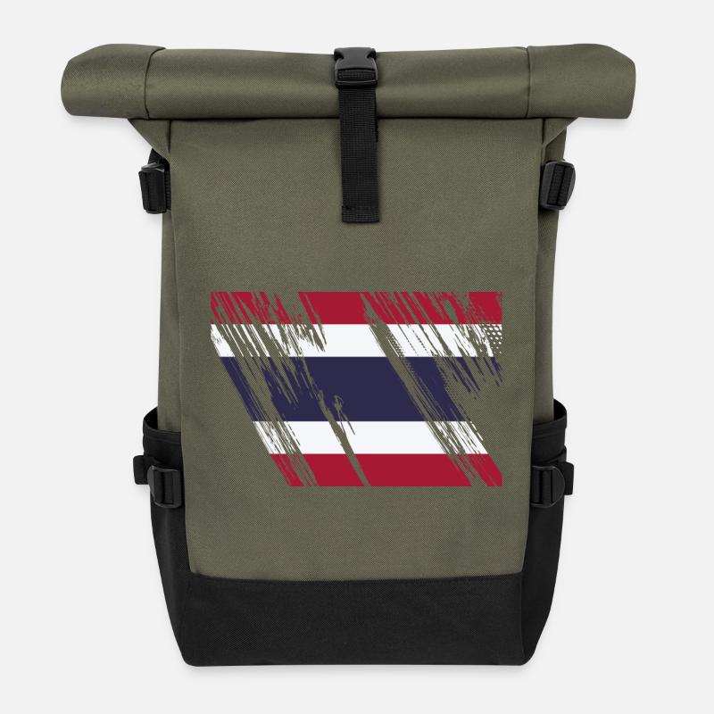 Thailand Flagge - Rolltop Rucksack - Olive/Schwarz
