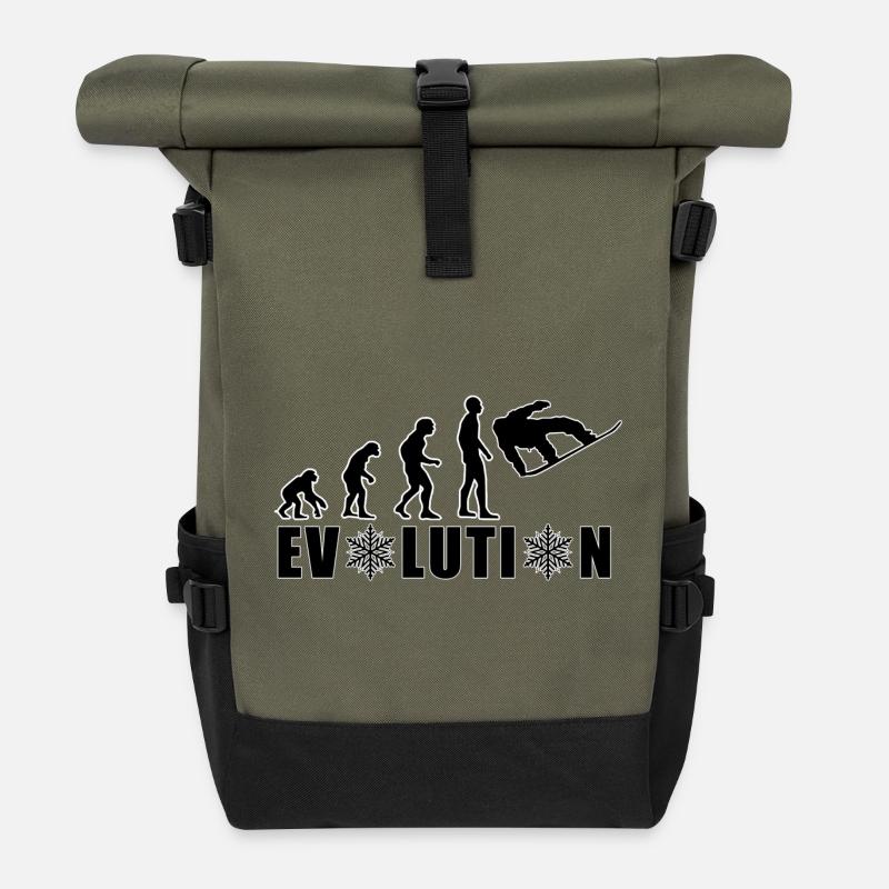 EVOLUTION SNOWBOARD Schnee Winter Geschenk - Rolltop Rucksack - Olive/Schwarz