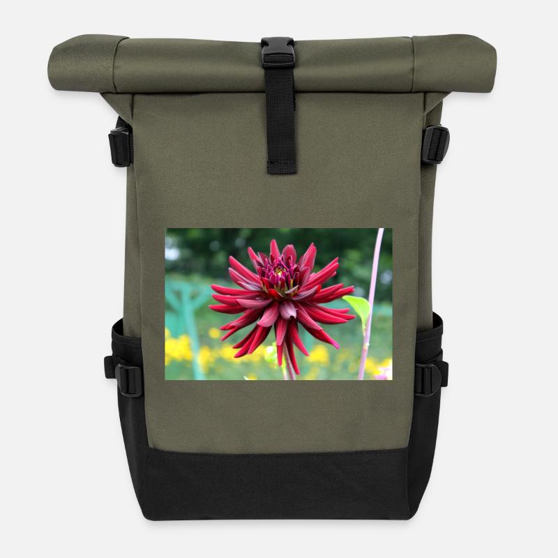 Blume rot rote Blume - Rolltop Rucksack - Olive/Schwarz