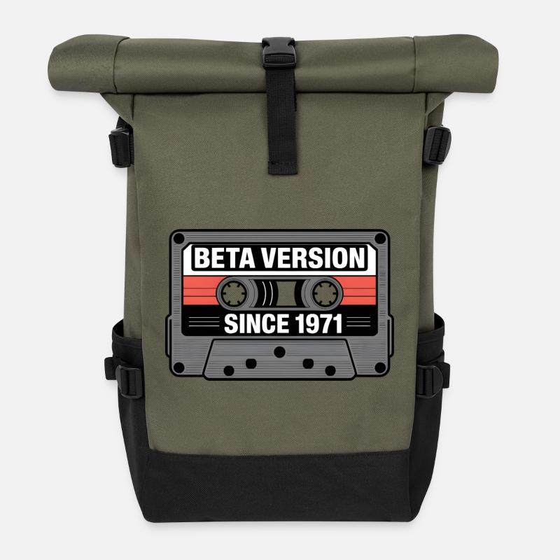 Retro Tape Cassette Design - Rolltop Rucksack - Olive/Schwarz