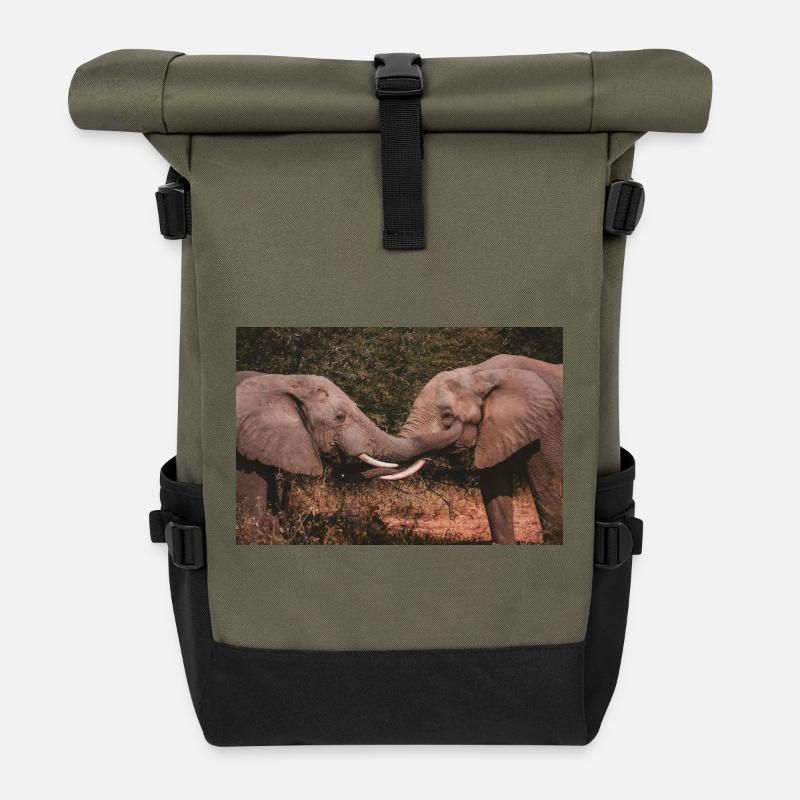 Éléphants entrelacant des trompes - Sac à dos roll top - olive/noir