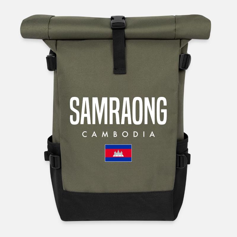 Samraong Cambodge Khmer - Sac à dos roll top - olive/noir