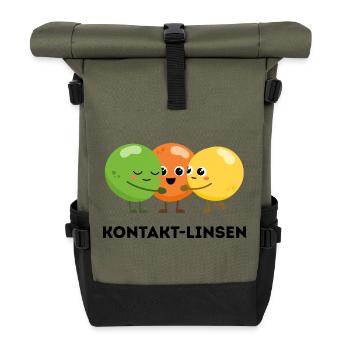 Kontakt-Linsen – Lustiges Wortspiel - Rolltop Rucksack - Olive/Schwarz - Vorne