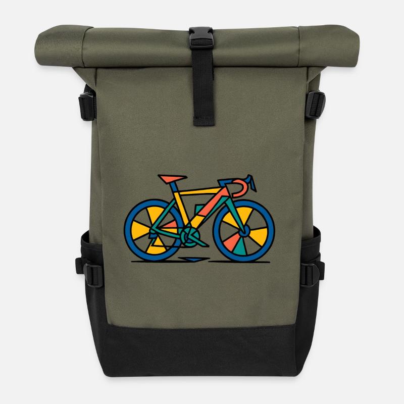 Vibrant Abstract Bike - Roll Top Backpack - olive/black