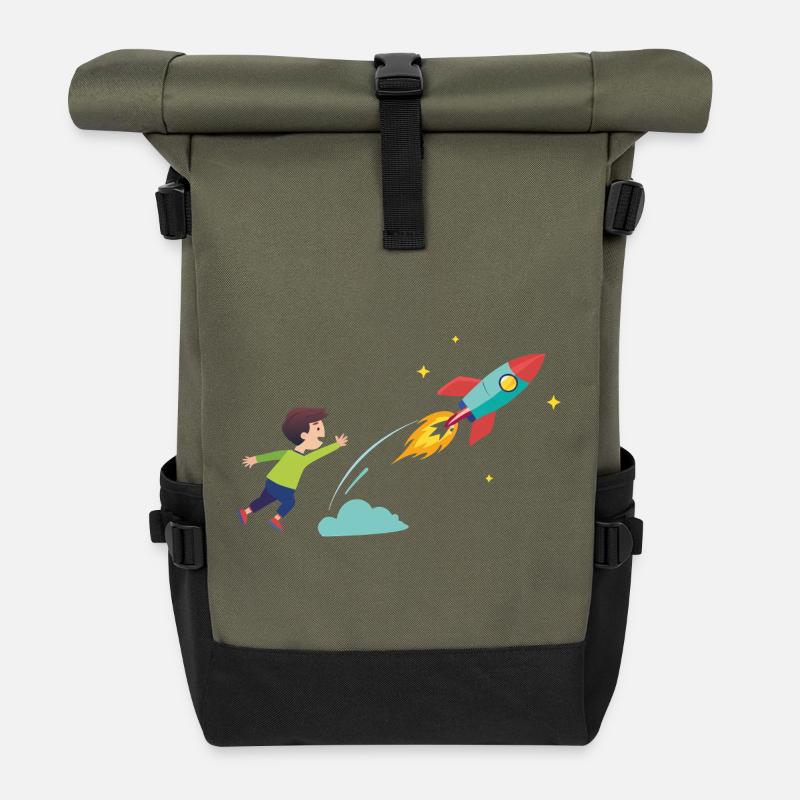 Kid Rocket Launch Abenteuer - Rolltop Rucksack - Olive/Schwarz