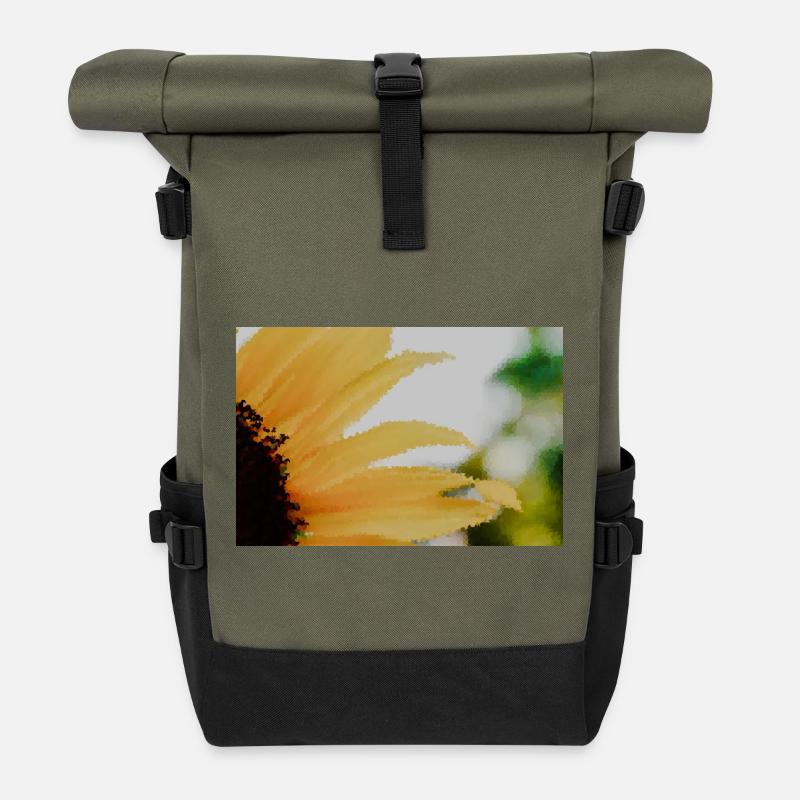 Sonnenblumen Wasserfarben - Rolltop Rucksack - Olive/Schwarz