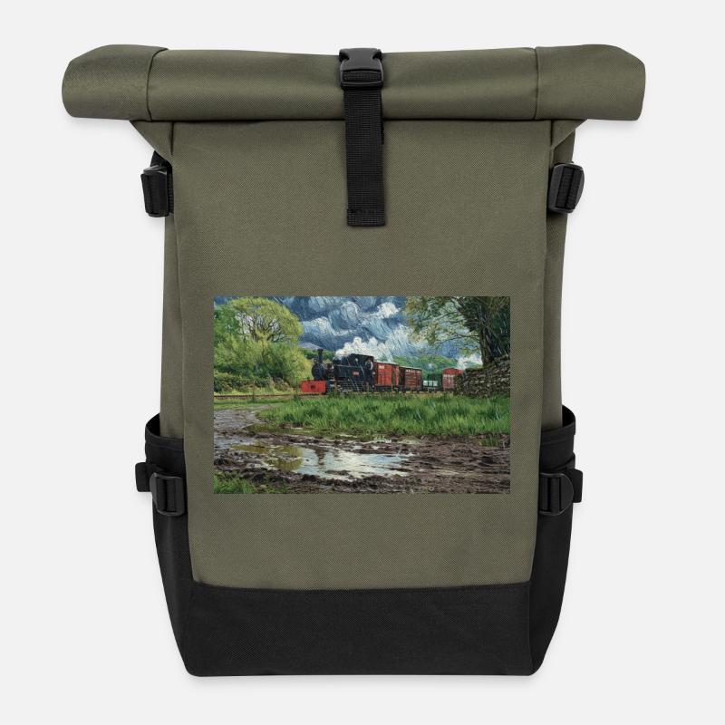 Narrow Gauge Storm - Roll Top Backpack - olive/black