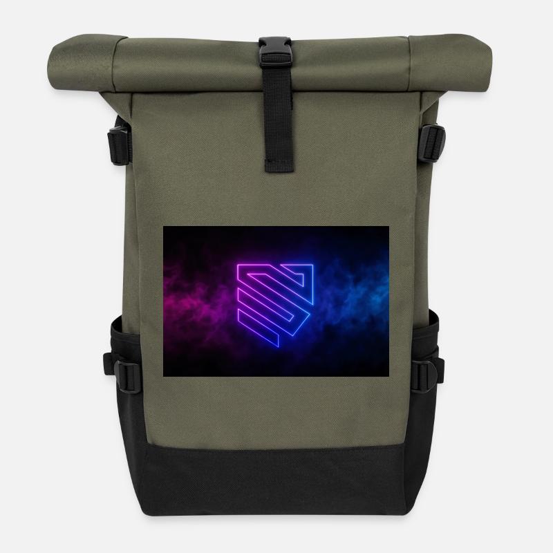 Neon Geometric Shield Logo - Roll Top Backpack - olive/black