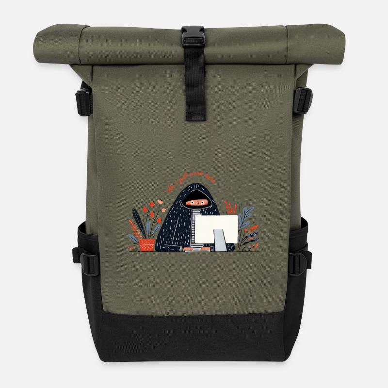 Funny Office Quote – IDK I Just Work Here Design - Rolltop Rucksack - Olive/Schwarz