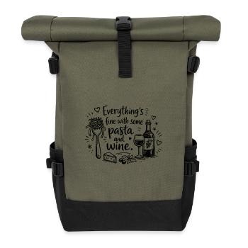 Everything's Fine With Pasta And Wine - Roll Top Backpack - olive/black - Front