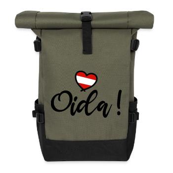 Oida! Austria Heart I love Austria Dialect - Roll Top Backpack - olive/black - Front