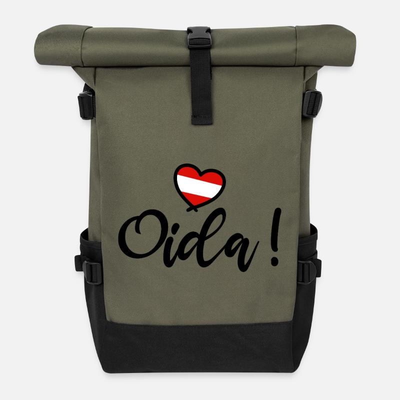 Oida! Österreich Herz I love Austria Dialekt  - Rolltop Rucksack - Olive/Schwarz