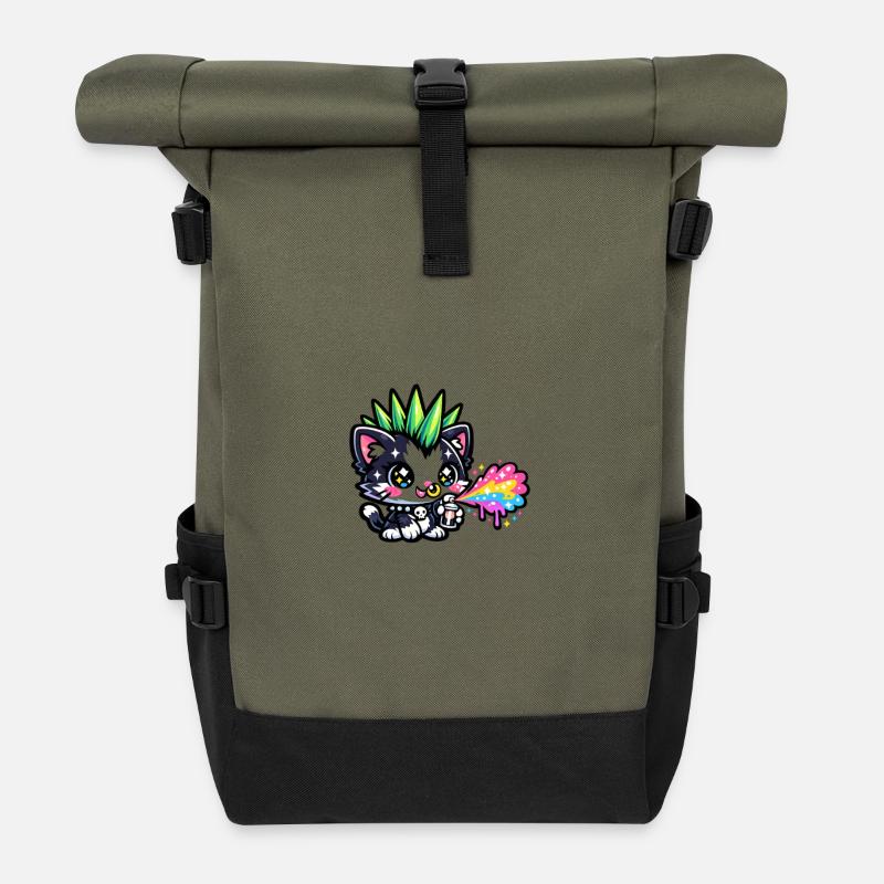 Peintures en aérosol Punk Kitten Neon - Sac à dos roll top - olive/noir