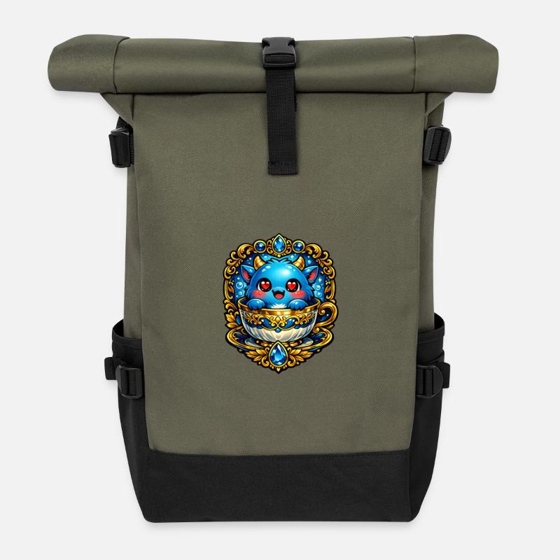 Kleiner Blaues Teekupferdrache - Rolltop Rucksack - Olive/Schwarz
