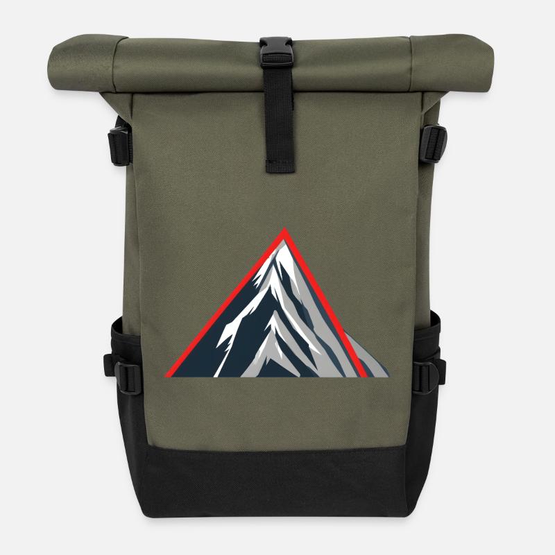 Minimal Mountains – Geometrische Berge - Rolltop Rucksack - Olive/Schwarz