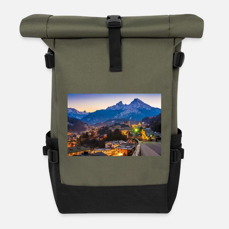 Berchtesgaden mit Watzmann - Rolltop Rucksack - Olive/Schwarz
