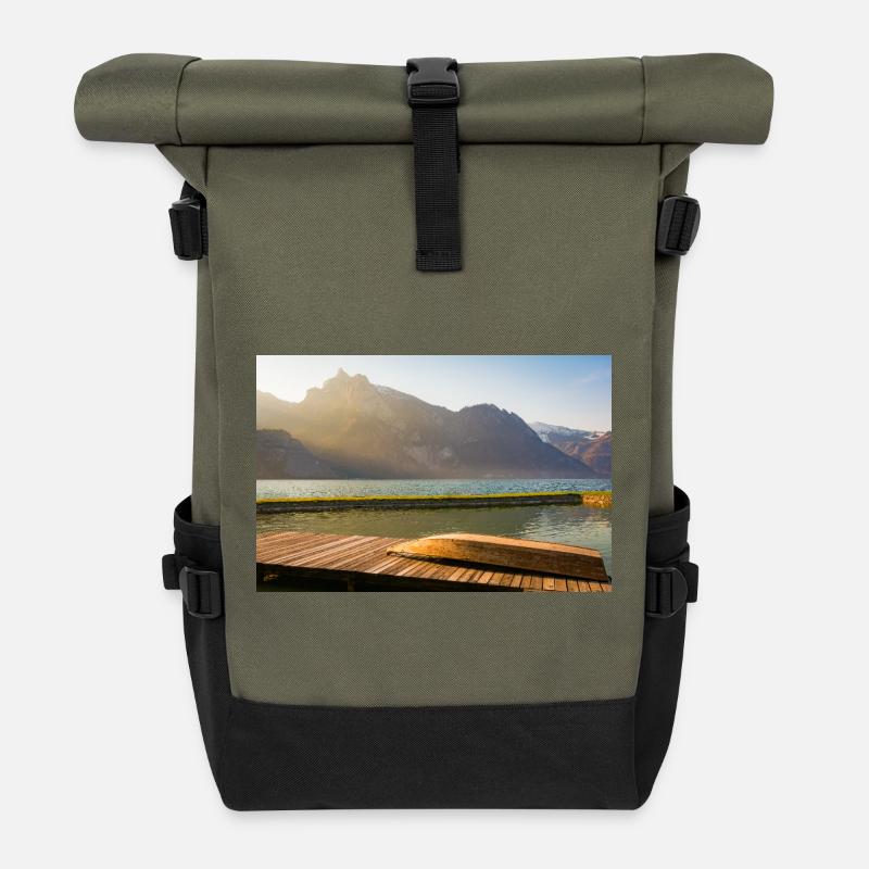 Morgen am Bergsee - Rolltop Rucksack - Olive/Schwarz