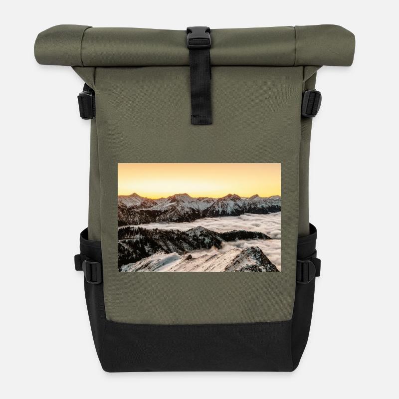 Alpine sunrise on Agrafa mountains - Roll Top Backpack - olive/black