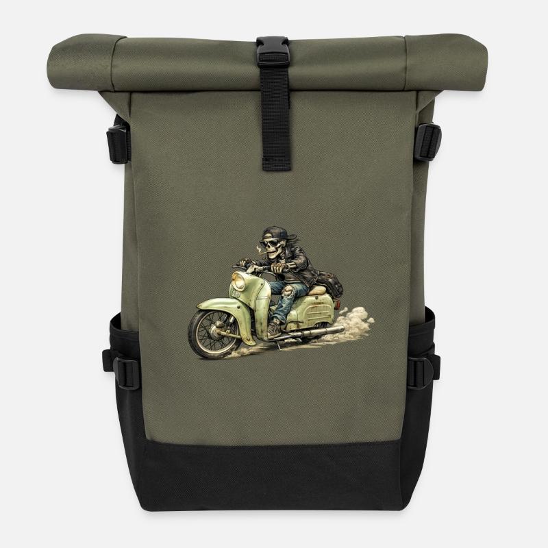 Schwalbe - Oldschool Biker IFA DDR - Rolltop Rucksack - Olive/Schwarz