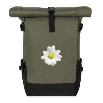 White Daisy Print - Gentle Flowers - Daisies - Roll Top Backpack - olive/black - Front