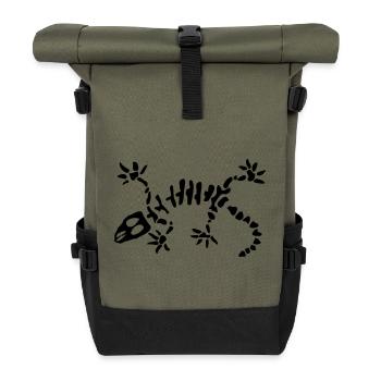 Gecko Skelett Design | Reptil Shirt Geschenkidee - Rolltop Rucksack - Olive/Schwarz - Vorne