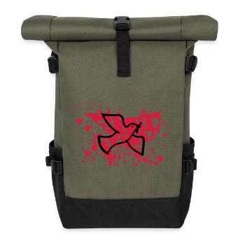 Friedenstaube im Blut - Rolltop Rucksack - Olive/Schwarz - Vorne