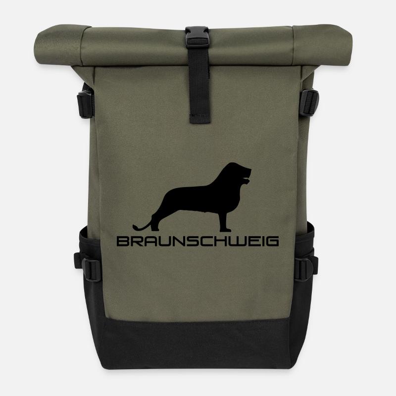 Braunschweig mit Löwe - Rolltop Rucksack - Olive/Schwarz